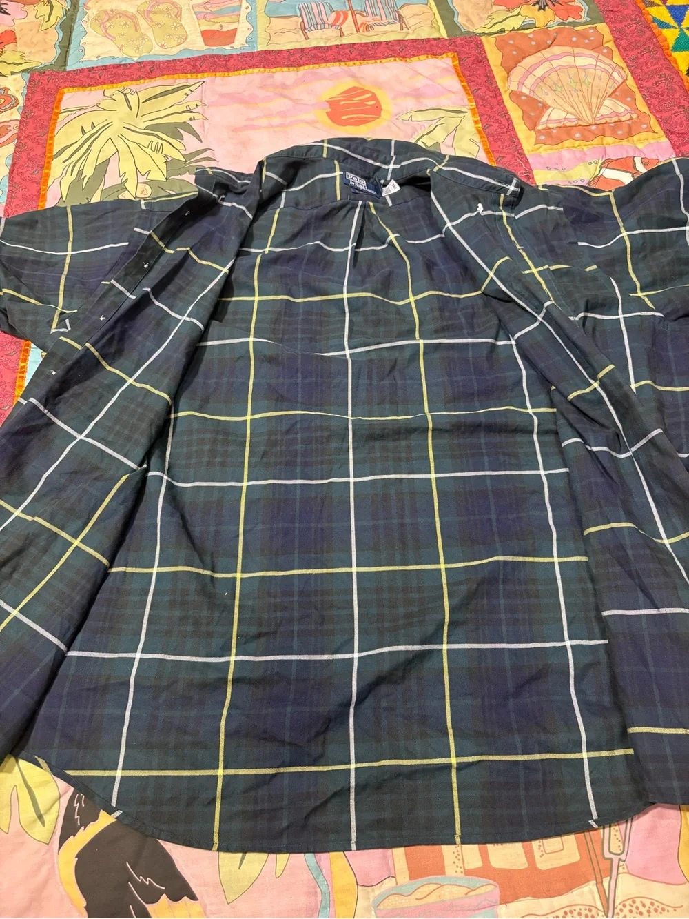 Polo Ralph Lauren Blue Green Plaid Flannel Button Down Shirt Mens XL Custom Fit